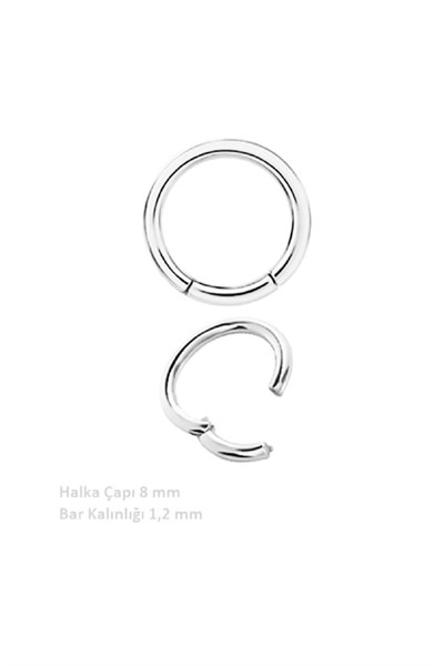 Gümüş Renk 316 L Çelik Küçük Düz Halka Göbek Piercingi 8 mm