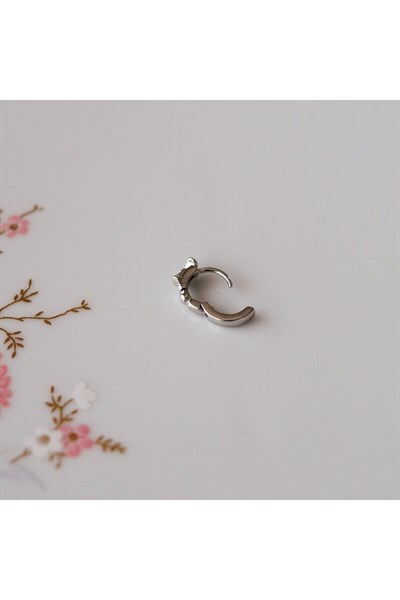 Gümüş Renk Cerrahi Çelik Ay Modelli Halka Tragus Piercing Helix Lob Kıkırdak