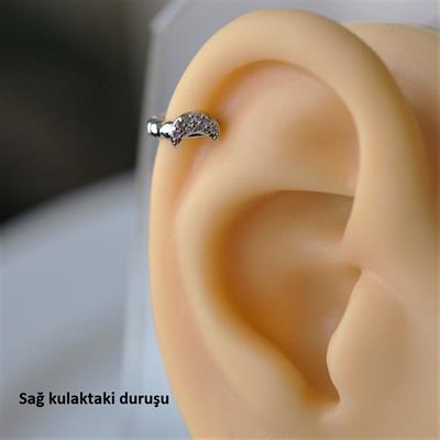 Gümüş Renk Cerrahi Çelik Ay Modelli Halka Tragus Piercing Helix Lob Kıkırdak