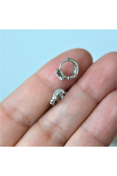 Gümüş Renk Cerrahi Çelik Ay Modelli Halka Tragus Piercing Helix Lob Kıkırdak