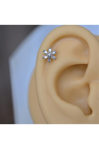 Gümüş Renk Cerrahi Çelik Çiçek Piercing Helix Lob Kıkırdak Tragus