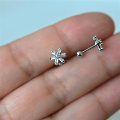 Gümüş Renk Cerrahi Çelik Çiçek Piercing Helix Lob Kıkırdak Tragus