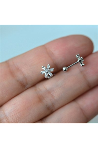 Gümüş Renk Cerrahi Çelik Çiçek Piercing Helix Lob Kıkırdak Tragus