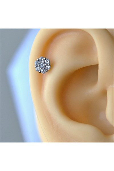 Gümüş Renk Cerrahi Çelik Çiçek Piercing Helix Lob Kıkırdak Tragus
