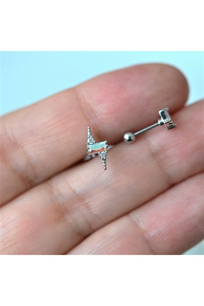 Gümüş Renk Cerrahi Çelik Şimşek Modelli Piercing Helix Lob Kıkırdak Tragus