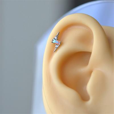 Gümüş Renk Cerrahi Çelik Şimşek Modelli Piercing Helix Lob Kıkırdak Tragus