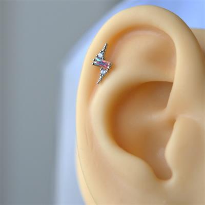 Gümüş Renk Cerrahi Çelik Şimşek Modelli Piercing Helix Lob Kıkırdak Tragus