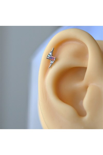 Gümüş Renk Cerrahi Çelik Şimşek Modelli Piercing Helix Lob Kıkırdak Tragus