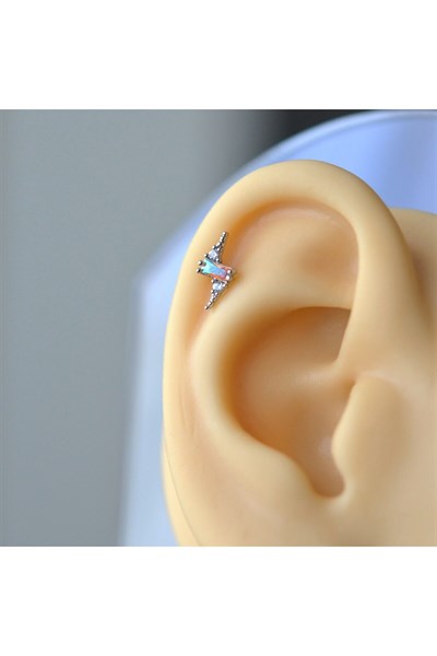 Gümüş Renk Cerrahi Çelik Şimşek Modelli Piercing Helix Lob Kıkırdak Tragus
