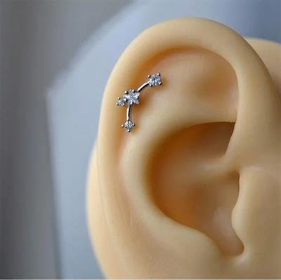 Gümüş Renk Cerrahi Çelik Taşlı Mini Yıldızlar Helix Piercing Lob Kıkırdak Tragus