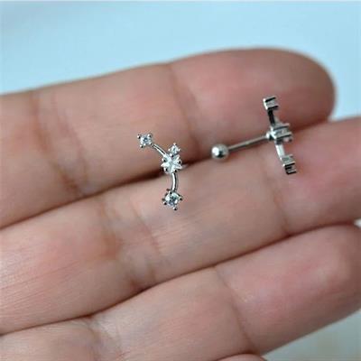 Gümüş Renk Cerrahi Çelik Taşlı Mini Yıldızlar Helix Piercing Lob Kıkırdak Tragus