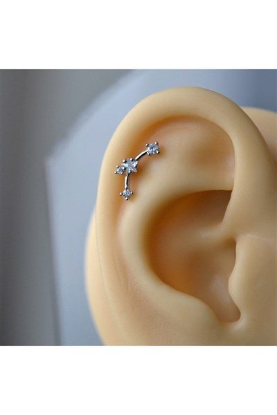 Gümüş Renk Cerrahi Çelik Taşlı Mini Yıldızlar Helix Piercing Lob Kıkırdak Tragus