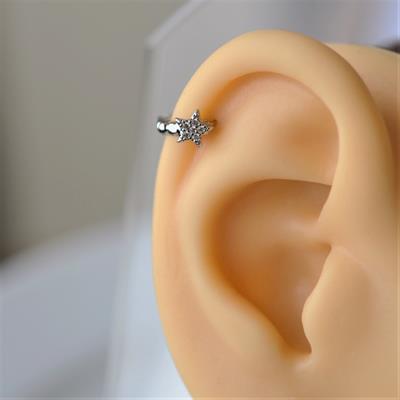 Gümüş Renk Cerrahi Çelik Yıldız Modelli Halka Tragus Piercing Helix Lob Kıkırdak