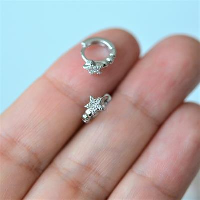 Gümüş Renk Cerrahi Çelik Yıldız Modelli Halka Tragus Piercing Helix Lob Kıkırdak