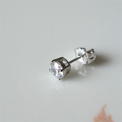 Gümüş Renk Tektaş Küpe 6 mm Zirkon Taşlı Rodyumlu Tek Adet