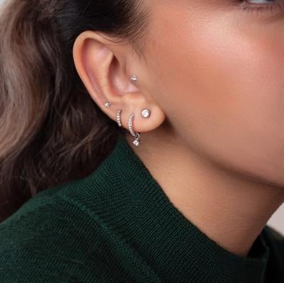 Gümüş Renk Tektaş Küpe 6 mm Zirkon Taşlı Rodyumlu Tek Adet