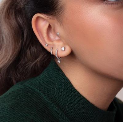 Gümüş Renk Tektaş Küpe 6 mm Zirkon Taşlı Rodyumlu