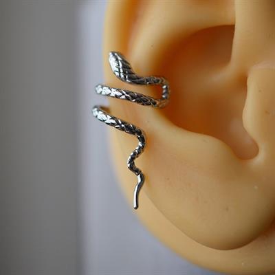 Gümüş Renkli Çelik Yılan Model Earcuff Yılan Sıkıştırma Kıkırdak Küpesi