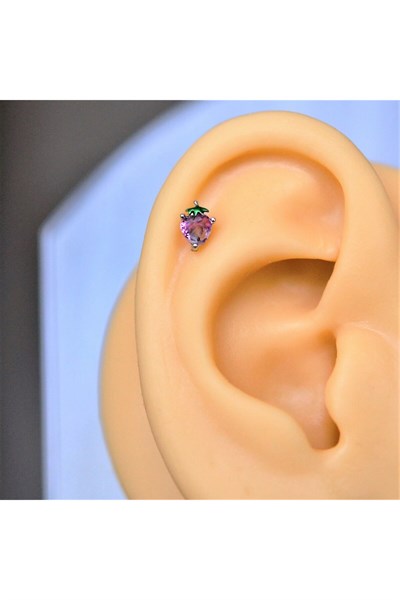 Gümüş Renkli Cerrahi Çelik Pembe Çilek Piercing Helix Lob Kıkırdak Tragus