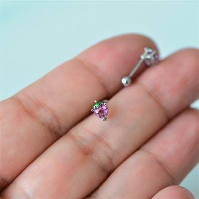Gümüş Renkli Cerrahi Çelik Pembe Çilek Piercing Helix Lob Kıkırdak Tragus