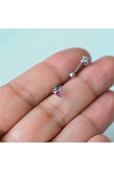 Gümüş Renkli Cerrahi Çelik Pembe Çilek Piercing Helix Lob Kıkırdak Tragus