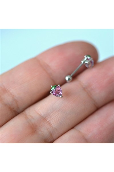 Gümüş Renkli Cerrahi Çelik Pembe Çilek Piercing Helix Lob Kıkırdak Tragus