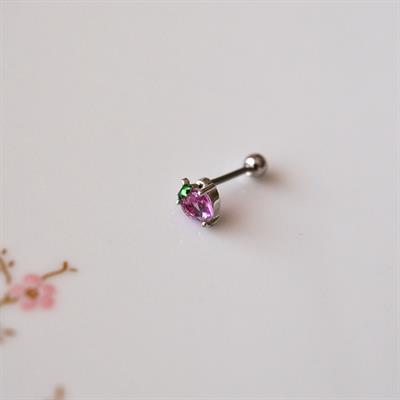 Gümüş Renkli Cerrahi Çelik Pembe Çilek Piercing Helix Lob Kıkırdak Tragus