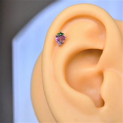 Gümüş Renkli Cerrahi Çelik Pembe Çilek Piercing Helix Lob Kıkırdak Tragus