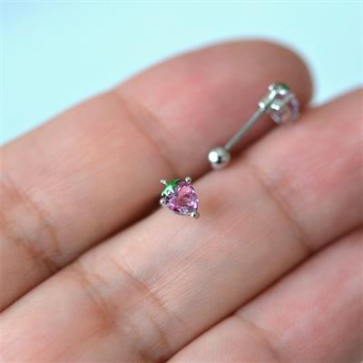 Gümüş Renkli Cerrahi Çelik Pembe Çilek Piercing Helix Lob Kıkırdak Tragus