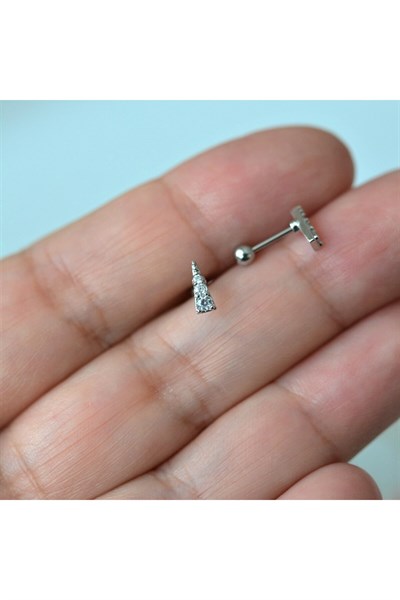 Gümüş Renkli Cerrahi Çelik Taşlı Mini Üçgen Piercing Helix Lob Kıkırdak Tragus