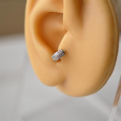 Gümüş Renkli Taşlı Bombeli Halka Tragus Piercing Helix