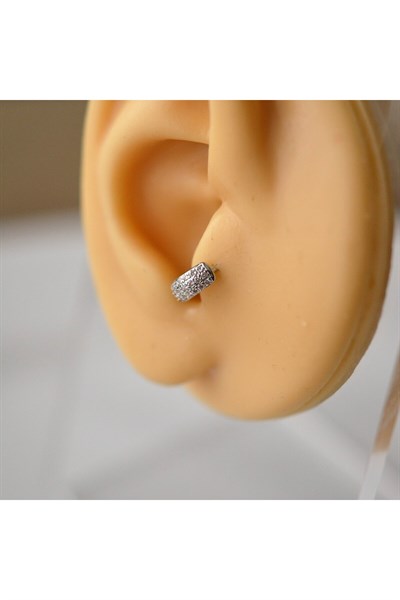 Gümüş Renkli Taşlı Bombeli Halka Tragus Piercing Helix