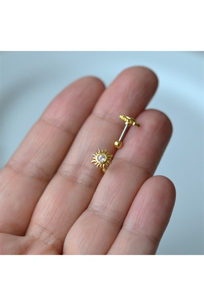Güneş Model Helix Piercing Kıkırdak Cerrahi Çelik Gold Renk