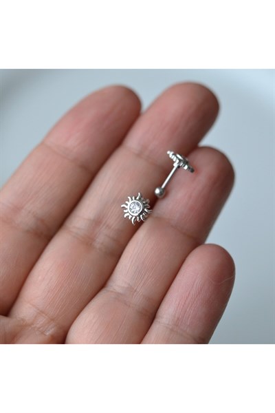 Güneş Model Helix Piercing Kıkırdak Cerrahi Çelik Gümüş Renk
