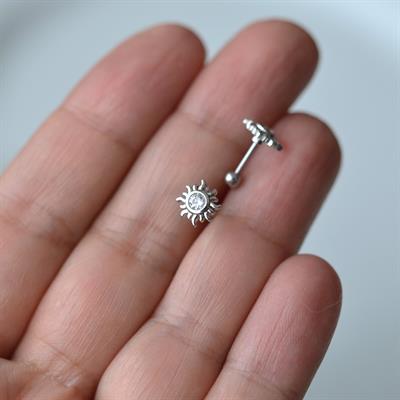Güneş Model Helix Piercing Kıkırdak Cerrahi Çelik Gümüş Renk