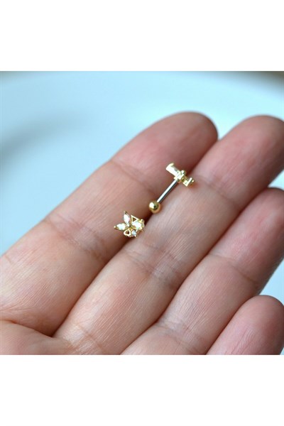 Hologram Çiçek Helix Piercing Kıkırdak Cerrahi Çelik Gold Renk