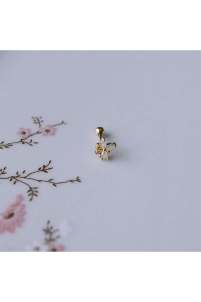Hologram Çiçek Helix Piercing Kıkırdak Cerrahi Çelik Gold Renk