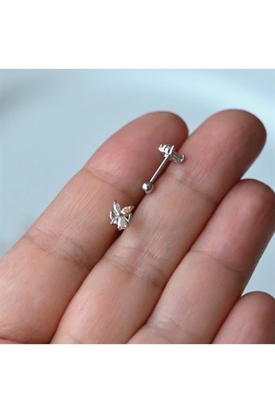 Hologram Çiçek Helix Piercing Kıkırdak Cerrahi Çelik Gümüş Renk