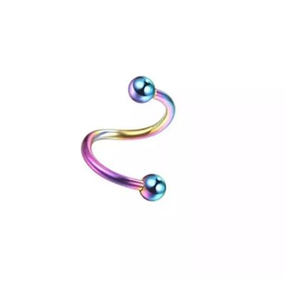 Hologram Renkli Renk Cerrahi Çelik Spiral Piercing Kulak Dudak Burun Kaş Kıvrımlı Piercing
