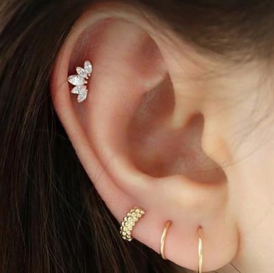 Hologram Taşlı Prenses Tacı Kıkırdak Piercing Helix Lob