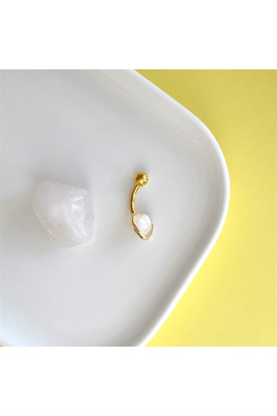 Hologram Yansımalı 316 L Çelik Gold Kalp Model Göbek Piercingi Gold Minimal