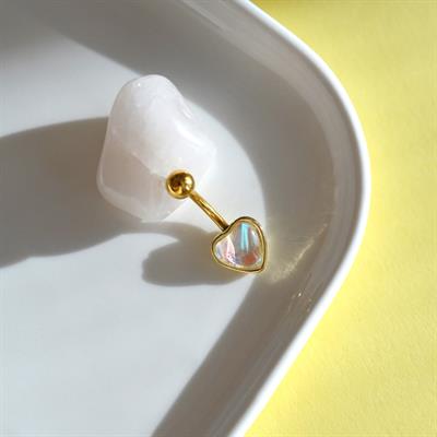 Hologram Yansımalı 316 L Çelik Gold Kalp Model Göbek Piercingi Gold Minimal
