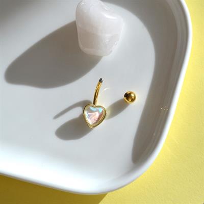 Hologram Yansımalı 316 L Çelik Gold Kalp Model Göbek Piercingi Gold Minimal