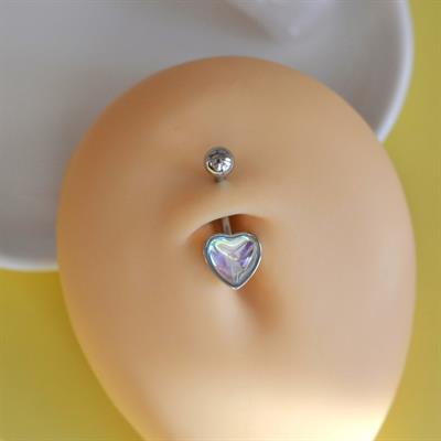 Hologram Yansımalı 316 L Çelik Kalp Model Göbek Piercingi Silver Renk Minimal