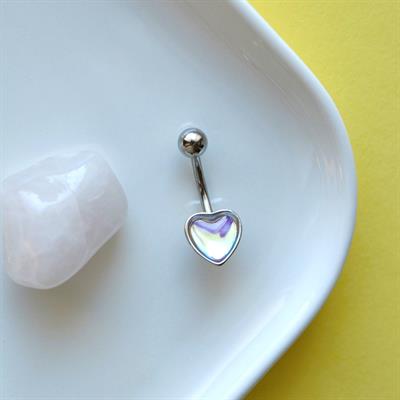 Hologram Yansımalı 316 L Çelik Kalp Model Göbek Piercingi Silver Renk Minimal