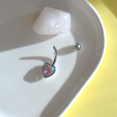 Hologram Yansımalı 316 L Çelik Kalp Model Göbek Piercingi Silver Renk Minimal