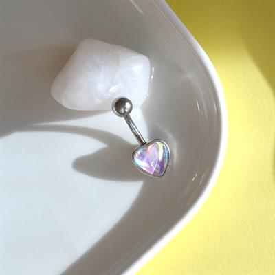 Hologram Yansımalı 316 L Çelik Kalp Model Göbek Piercingi Silver Renk Minimal