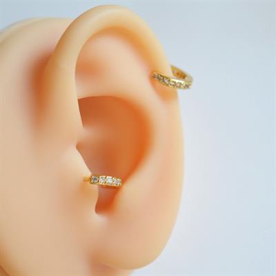 İki Parça Gold Taşlı Halka Piercing Tragus Helix Forward Helix Kıkırdak (6 mm ve 8 mm)