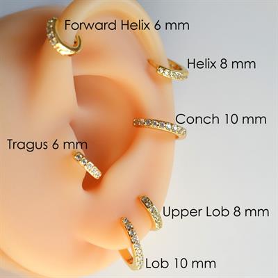 İki Parça Gold Taşlı Halka Piercing Tragus Helix Forward Helix Kıkırdak (6 mm ve 8 mm)
