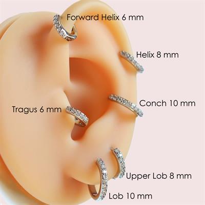İki Parça Silver Renk Taşlı Halka Piercing Tragus Helix Forward Helix Kıkırdak (6 mm ve 8 mm)